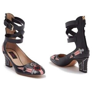 Valentino Garavani Love Blade Embellished Ankle Strap 65mm Pumps, Black, size 7
